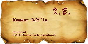 Kemmer Béla névjegykártya